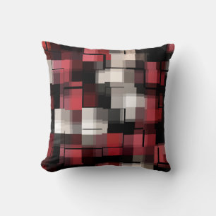 Trendy Burgundy Black White Abstract Plaid Cushion