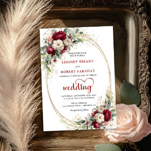 Trendy Burgundy Bohemian Wedding Floral Invite