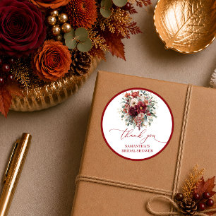 Trendy burgundy floral boho bridal shower sticker 