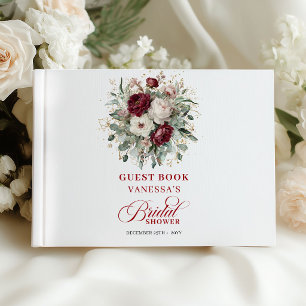 Trendy Burgundy Floral Bridal Shower Guest Book