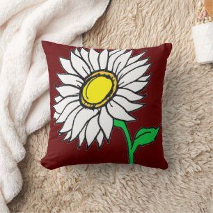 Trendy Burgundy Red Daisy Sunflower Yellow White  Cushion