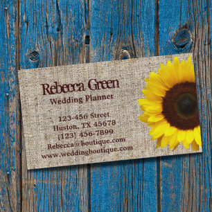 trendy burlap western country garden sunflower business card