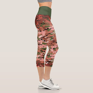 Trendy Burnt Amber Green Camo Capri Leggings