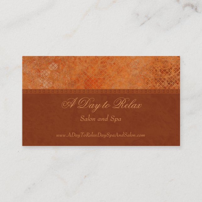 Trendy burnt orange salon spa custom business card (Front)