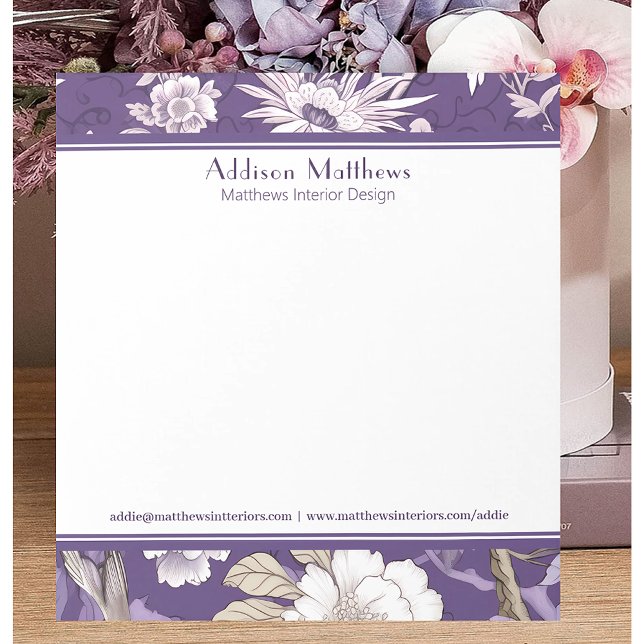 Trendy Business Personalised Purple Floral Toile  Notepad (Creator Uploaded)