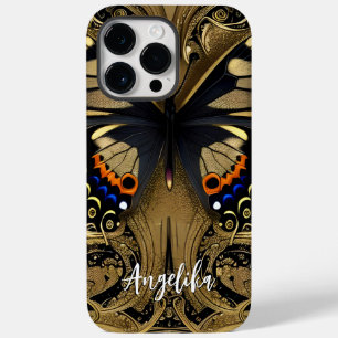 Trendy Butterfly Gold and Black Personalised Name Case-Mate iPhone 14 Pro Max Case