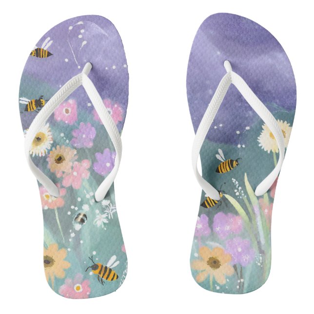 Trendy Buzzing Bees Garden Delight  Thongs (Footbed)