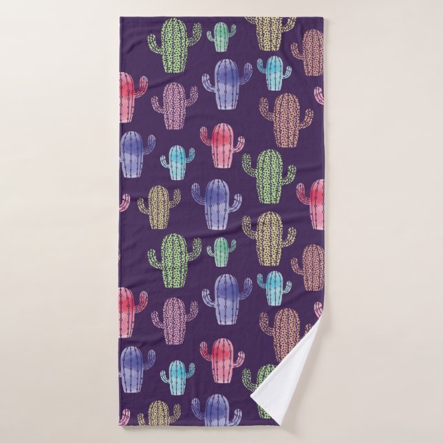 Trendy cactus watercolor drawing seamless pattern  bath towel (Bath Towel)