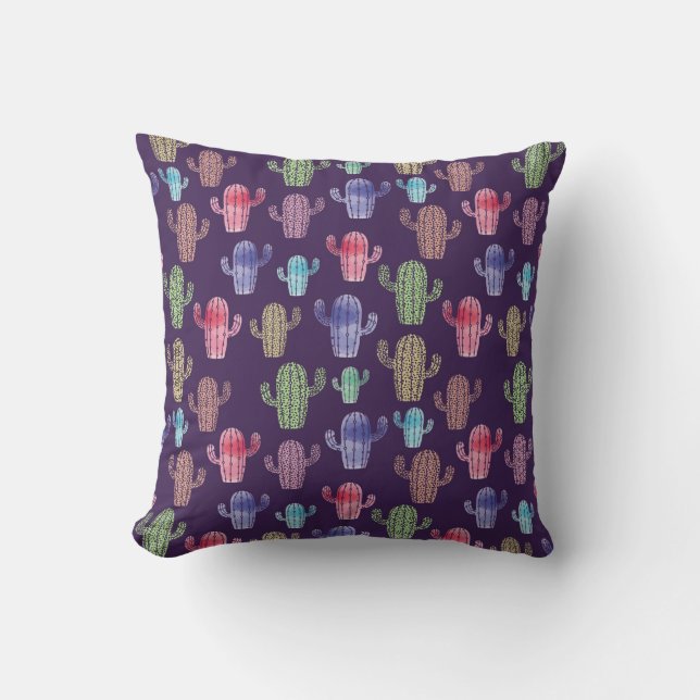 Trendy cactus watercolor drawing seamless pattern  cushion (Front)