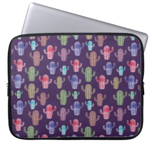 Trendy cactus watercolor drawing seamless pattern laptop sleeve