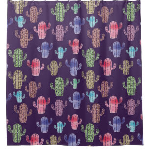 Trendy cactus watercolor drawing seamless pattern shower curtain