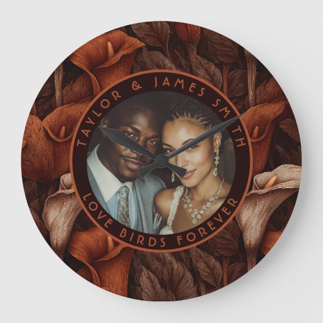 Trendy Calla Lilies Petal Destination Wedding Large Clock (Front)