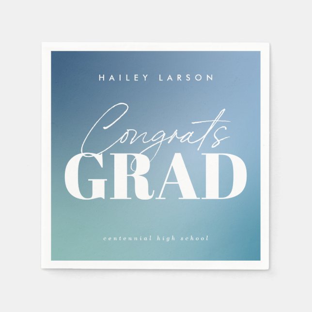 Trendy Calligraphy Blue Gradient Graduation Napkin (Front)