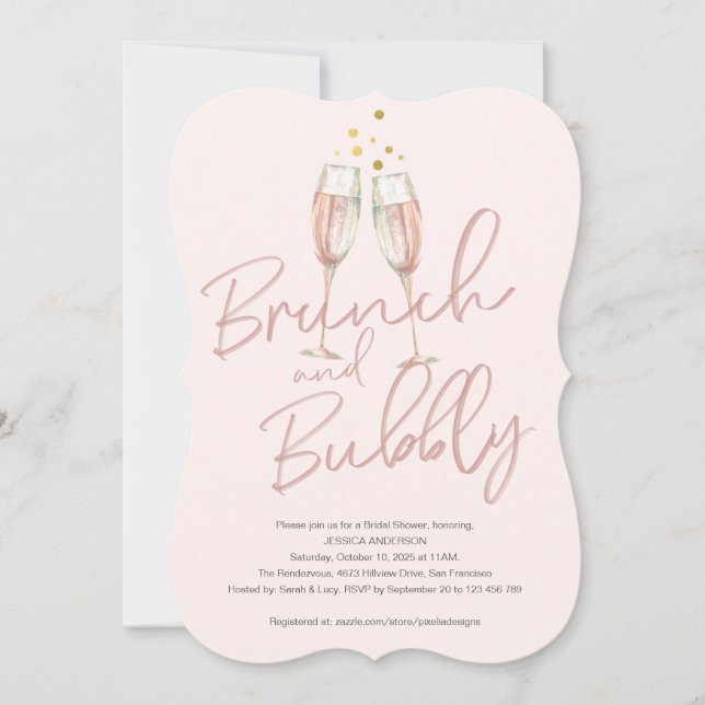 Trendy calligraphy brunch and bubbly bridal shower invitation (Front)
