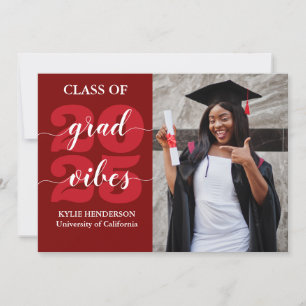 Trendy Calligraphy Dark Red Photo Graduation Invitation