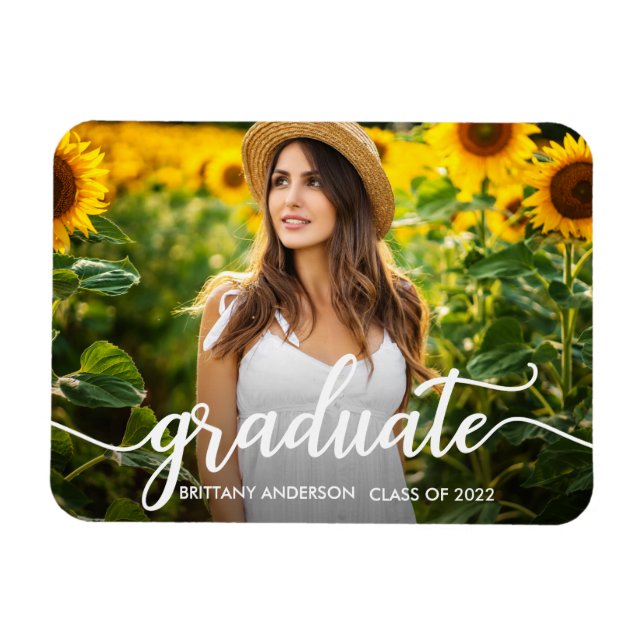 Trendy Calligraphy Graduation Announcement Photo  Magnet (Horizontal)