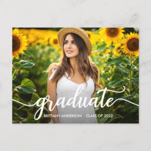 Trendy Calligraphy Graduation Announcement Photo Postcard