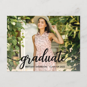 Trendy Calligraphy Graduation Photo Announcement Postcard
