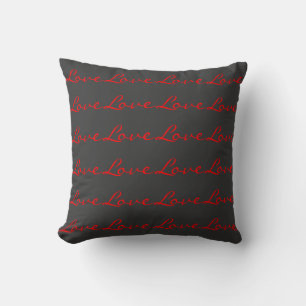 Trendy Calligraphy Grey Red Love Wedding Cushion