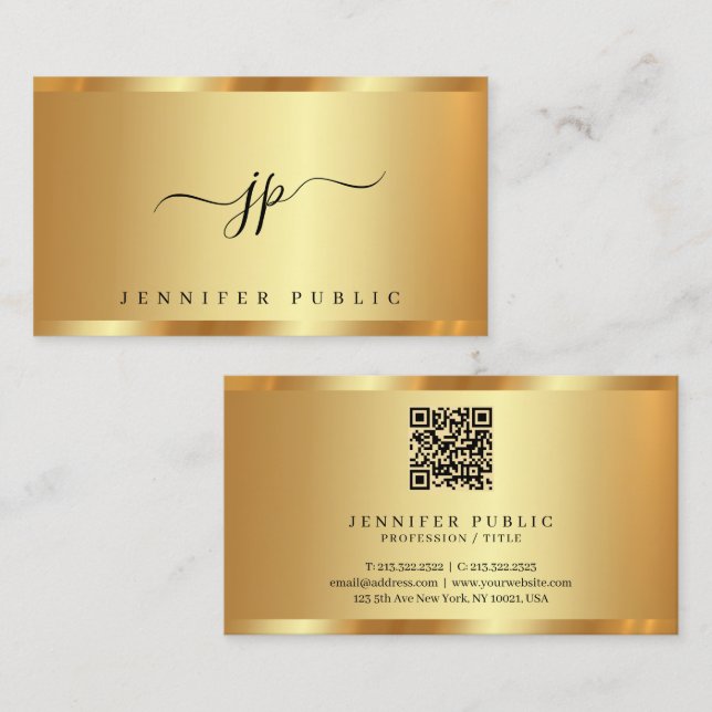 Trendy Calligraphy Script Monogram Glamourous Gold Business Card (Front/Back)