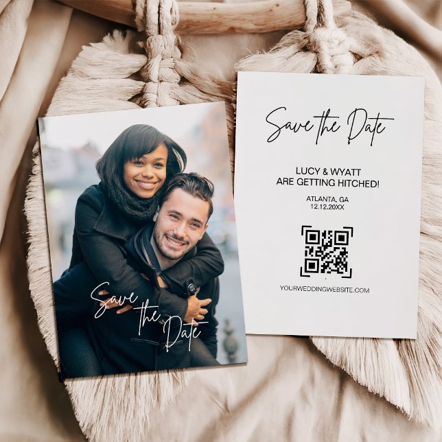 Trendy Calligraphy Script Photo Save the Date Invitation (Creator Uploaded)