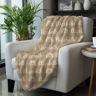 Trendy Camel Rainbow Custom Calligraphy Name Fleece Blanket