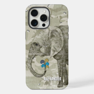 Trendy Camo Elephant on Green Camouflage iPhone 15 Pro Max Case