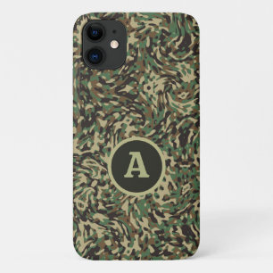 Trendy Camouflage Green Personalised Letter  iPhone 11 Case
