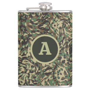 Trendy Camouflage Green Personalised Letter Hip Flask