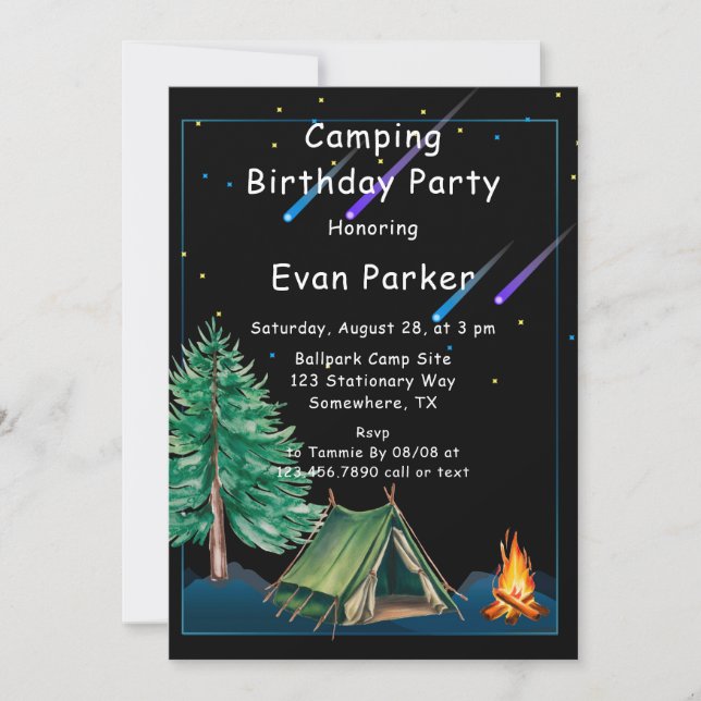 Trendy Camp Out Boy's Birthday Party Invitation (Front)