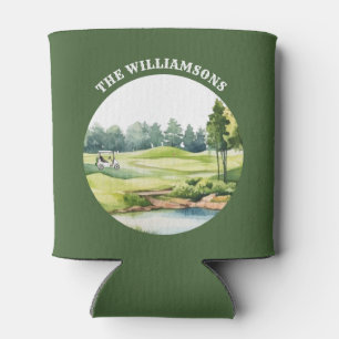 Trendy Can Cooler Watercolor Golf Course Cart
