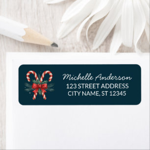 Trendy Candy cane with Holly leaves Return Address Label
