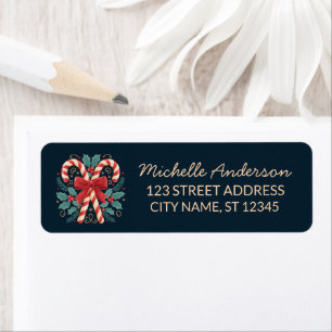 Trendy Candy cane with Holly leaves Return Address Return Address Label