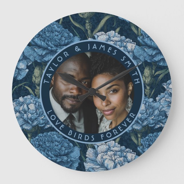 Trendy Carnation Garden Floral Wedding Large Clock (Front)