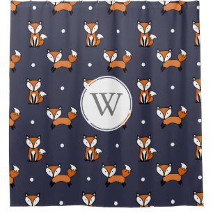 Trendy Cartoon Foxes Polka Dots Personalised Shower Curtain