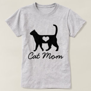 Trendy Cat Mum Cat Silhouette & Heart T-Shirt