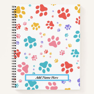 Trendy Cat Paw Print Customisable Name Notebook