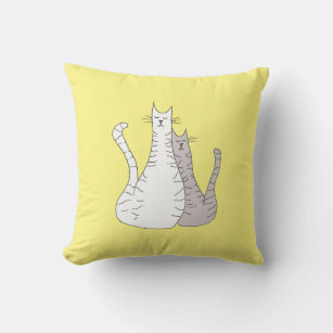 Trendy Cats Cute Tabby Kitties Yellow Cushion