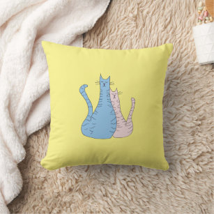 Trendy Cats Cute Tabby Kitties Yellow Throw Pillow