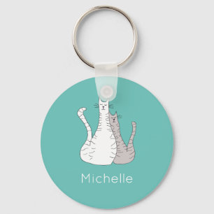 Trendy Cats Monogram Kitties Teal Green Key Ring