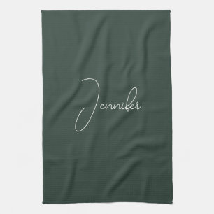 Trendy Celtic Greyish Green Modern Add Own Name Tea Towel