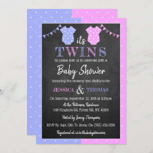 Trendy Chalkboard Boy & Girl Twins Baby Shower Invitation