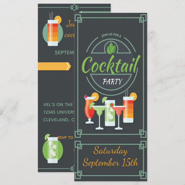 Trendy Chalkboard Cocktail Party Invitation (Front/Back)