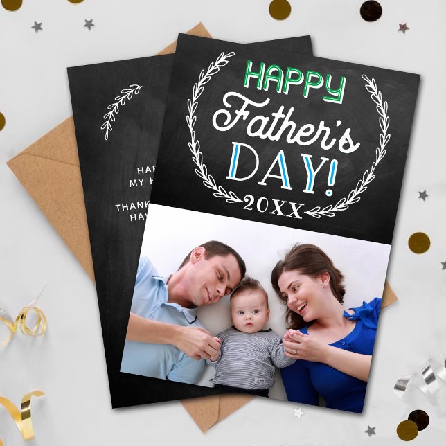 Trendy Chalkboard Custom Photo Father's Day Invitation (Creator Uploaded)