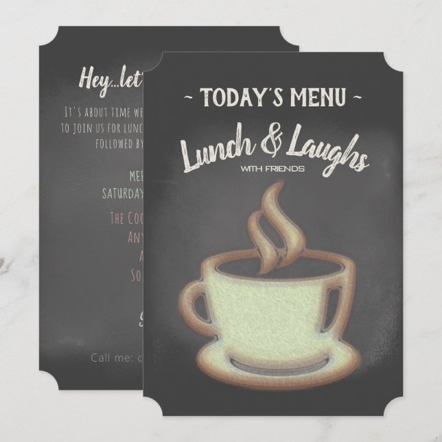 Trendy Chalkboard Menu Informal Lunch And Coffee Invitation (Front/Back)