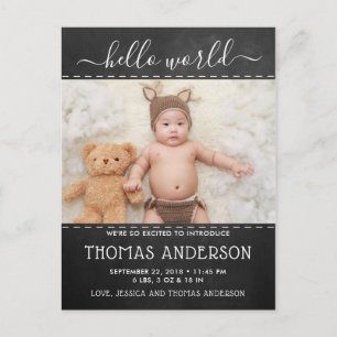 Trendy Chalkboard Photo Birth Announcement Postcard