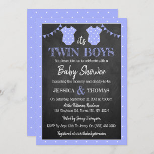 Trendy Chalkboard Twin Boys Baby Shower Invitation