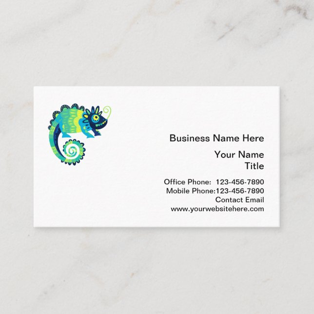 Trendy Chameleon Animal Logo Business Cards (Front)
