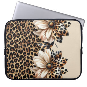 Trendy Cheetah Pattern with 3D Flower Graphic Lapt Laptop Sleeve