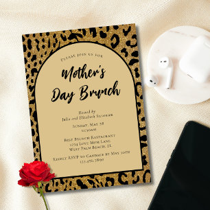 Trendy Cheetah Print Modern Mother's Day Brunch Invitation